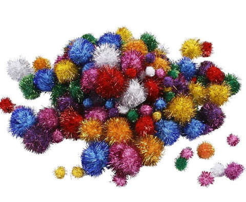 Glitter Pom Poms 62g Assorted sizes and colours