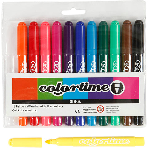 Colortime Felt Pens Pk 12 Standard Colours 5mm