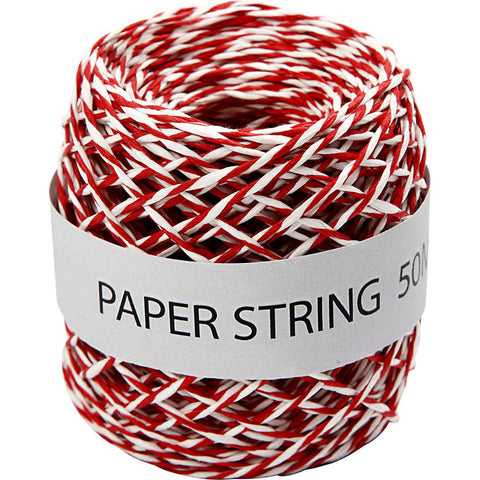 Red and White Paper Cord/ String 50m